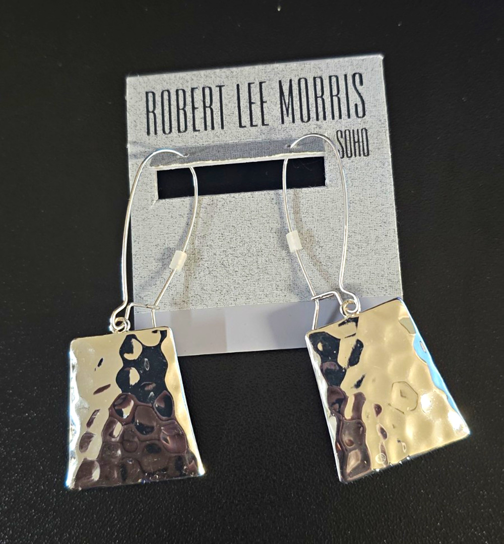 Robert Lee Morris Signed Soho Hammered Silver Tone Rectangle Drop Hook Earrings